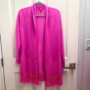 Lilly pulitzer hot pink cardigan size m with fringe- never worn